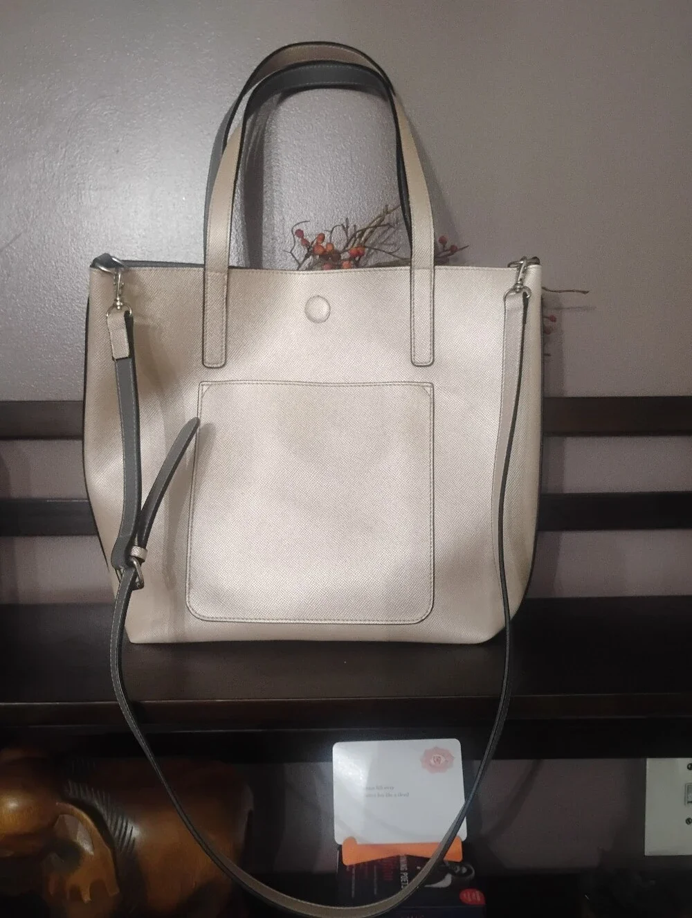 Champagne & Gray Tote with Crossbody Strap NWOT